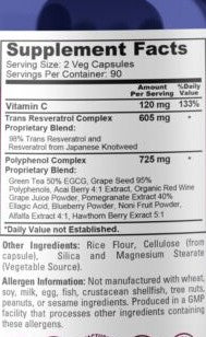 LONGEVIX Resveratrol & Polyphenol Complex 1450mg - 60 Cápsulas Veganas