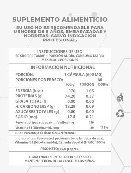 NAD+ Resveratrol 60 capsulas 500MG