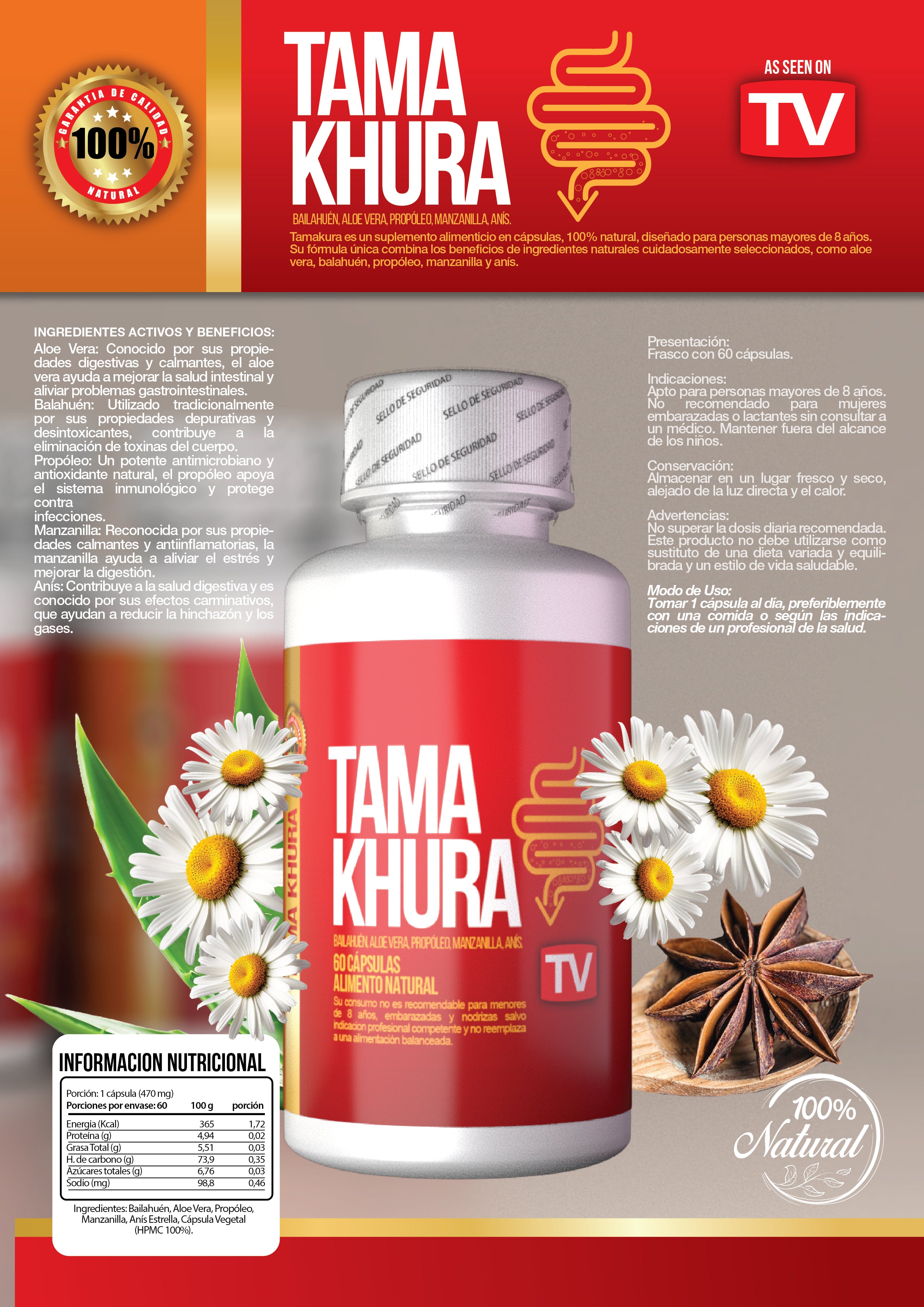 Tamakura Limpieza De Colon - 60 Cápsulas - ¡Depura, Desinflama y Mejora tu Digestión!