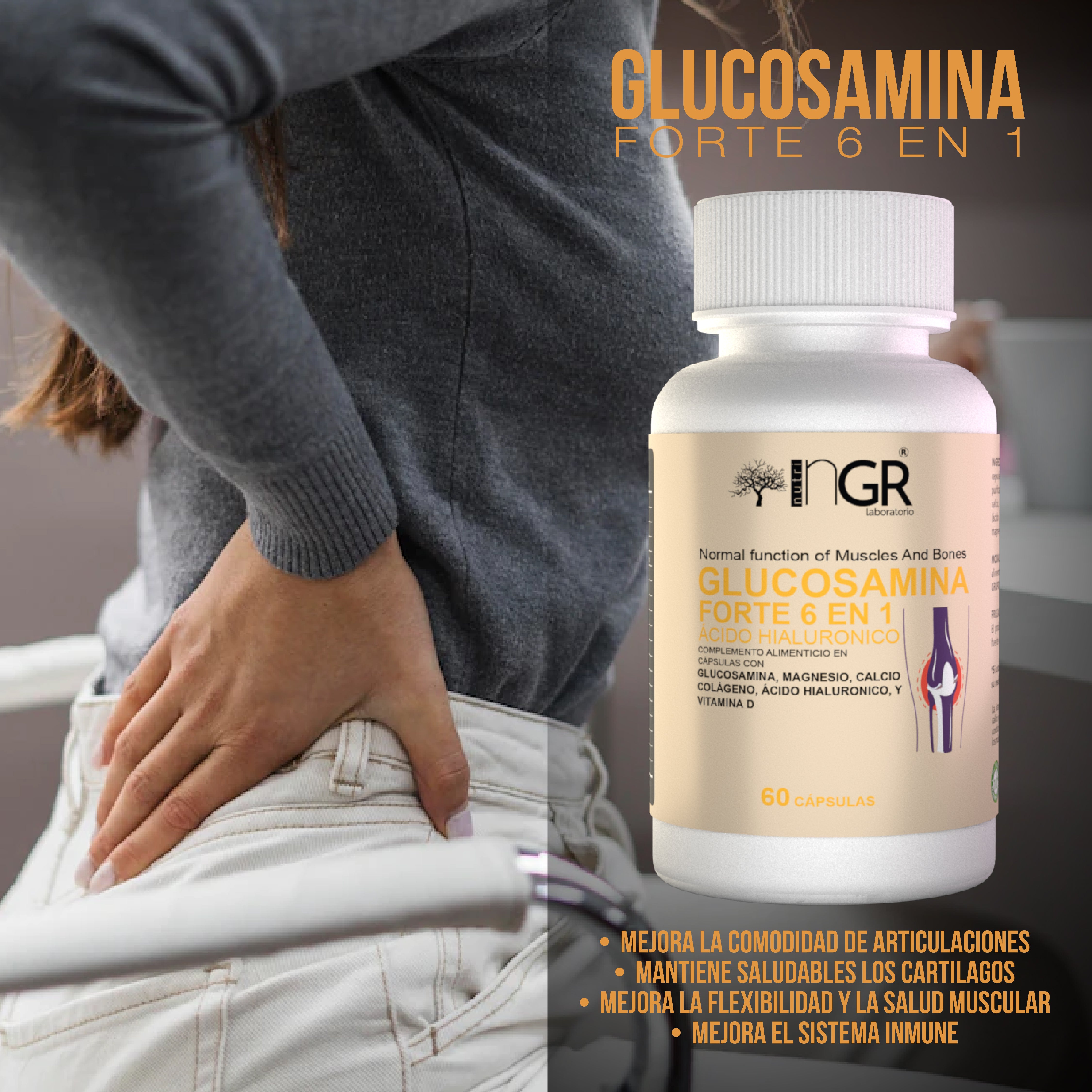 Glucosamina Forte 6 en 1 - 60 Cápsulas - ¡Fortalece tus Articulaciones, Huesos y Mejora tu Movilidad!